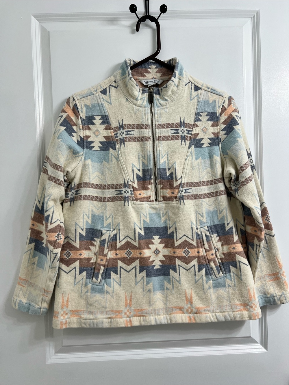 Coldwater Creek Pullover MP Southwestern Quarter Zip Cotton Aztec Coastal Cabin